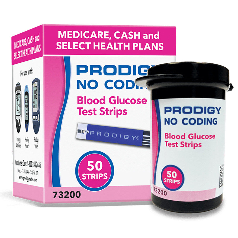 Prodigy No Coading Blood Glucose Test Strips, 50 Ea
